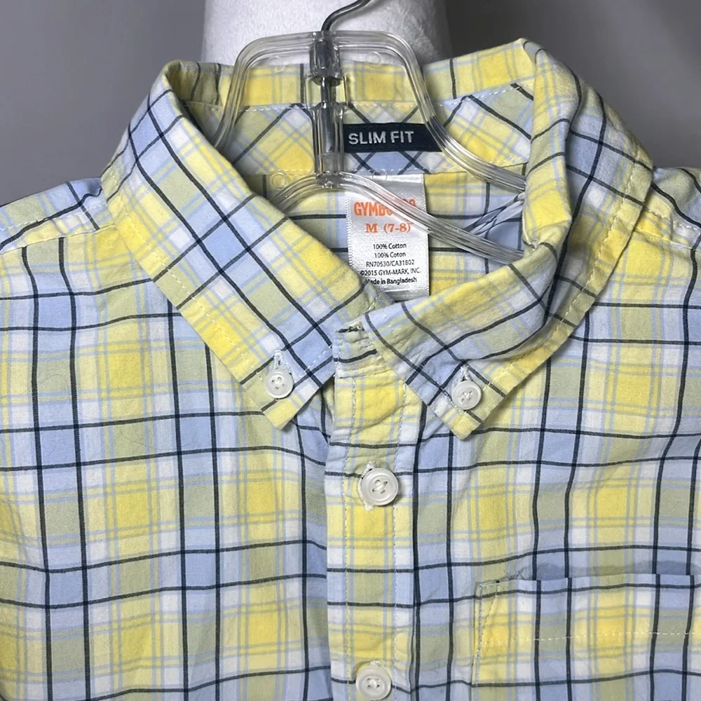 Gymboree slim fit button down dress shirt Light yellow/Light Blue‎ plaid Medium